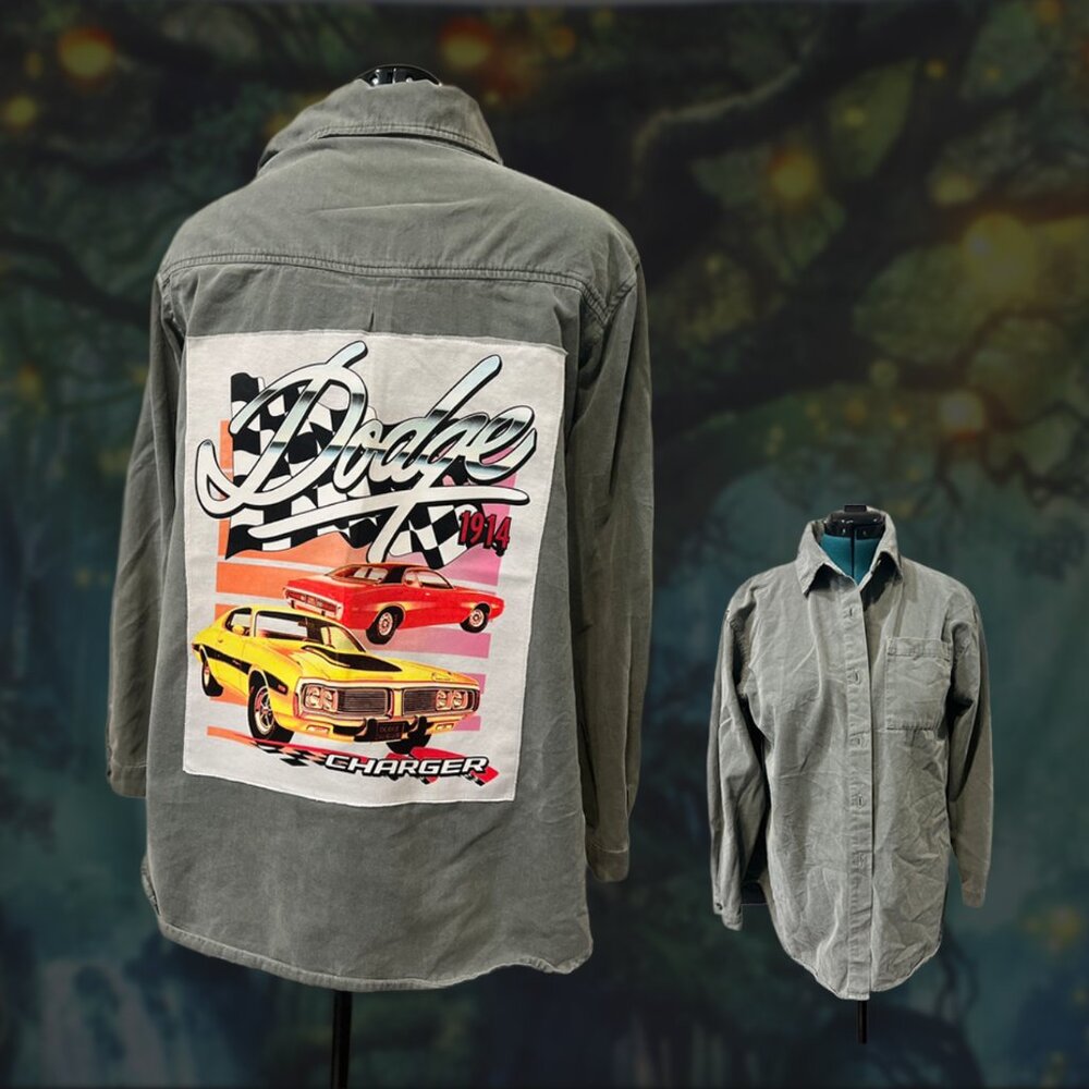 Vintage 90s Dodge Charger Graphic Flannel Overshirt | Upcycled oversize sz M